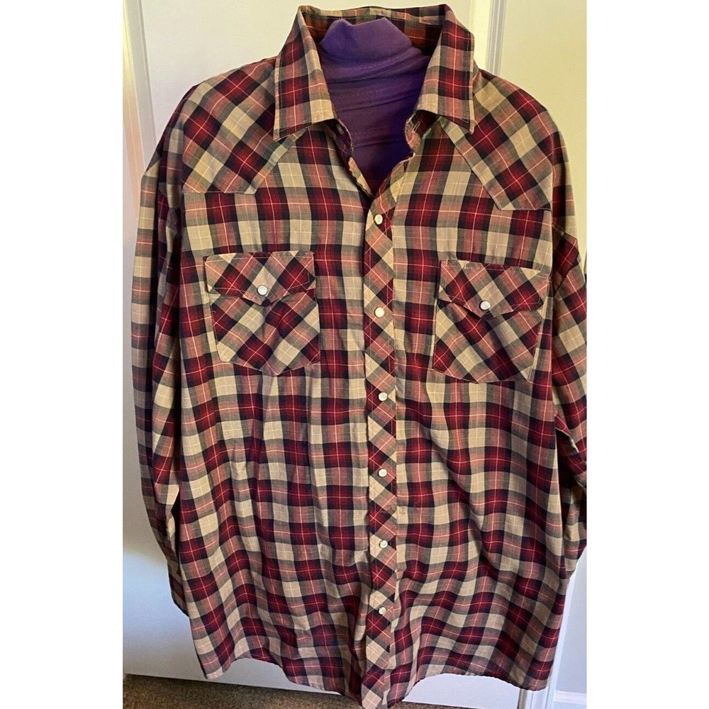 Hoofs Men's Red/Tan Plaid Western Shirt Pearl Buttons Size XL